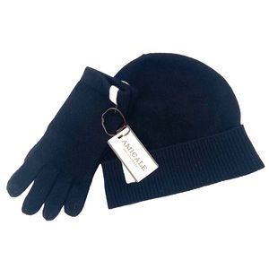 NEW Amicale Black Cashmere Hat & Gloves Set Women's NWT